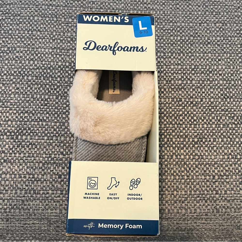 Dearfoams Women's Gray Slippers with Cream Lining Size L 9-10 New with Tags